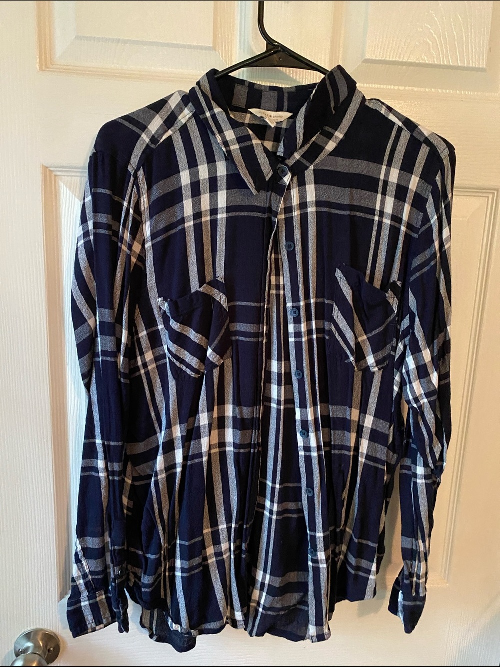 Luck Brand Women’s Navy Plaid Button-Up Shirt
